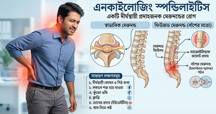 এনকাইলোজিং স্পন্ডিলাইটিস: কারণ, লক্ষণ