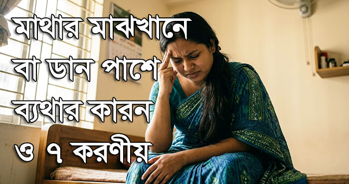 মাথার মাঝখানে বা ডান পাশে ব্যথার কারন ও ৭ করণীয়