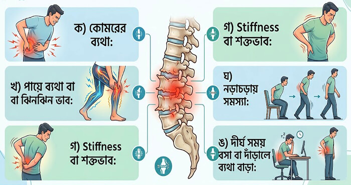 লাম্বার স্পন্ডিলাইটিসের লক্ষণ