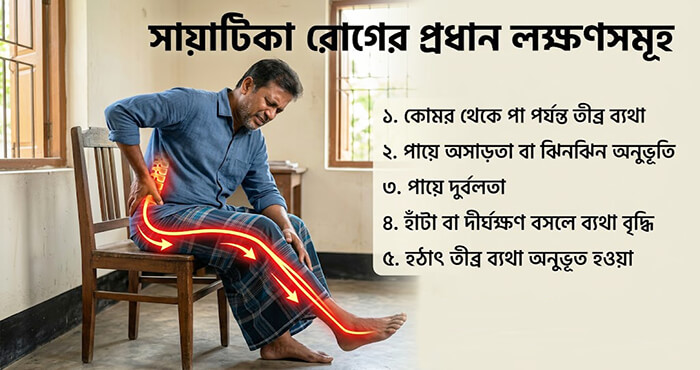 সায়াটিকা রোগের লক্ষণ ও চিকিৎসা